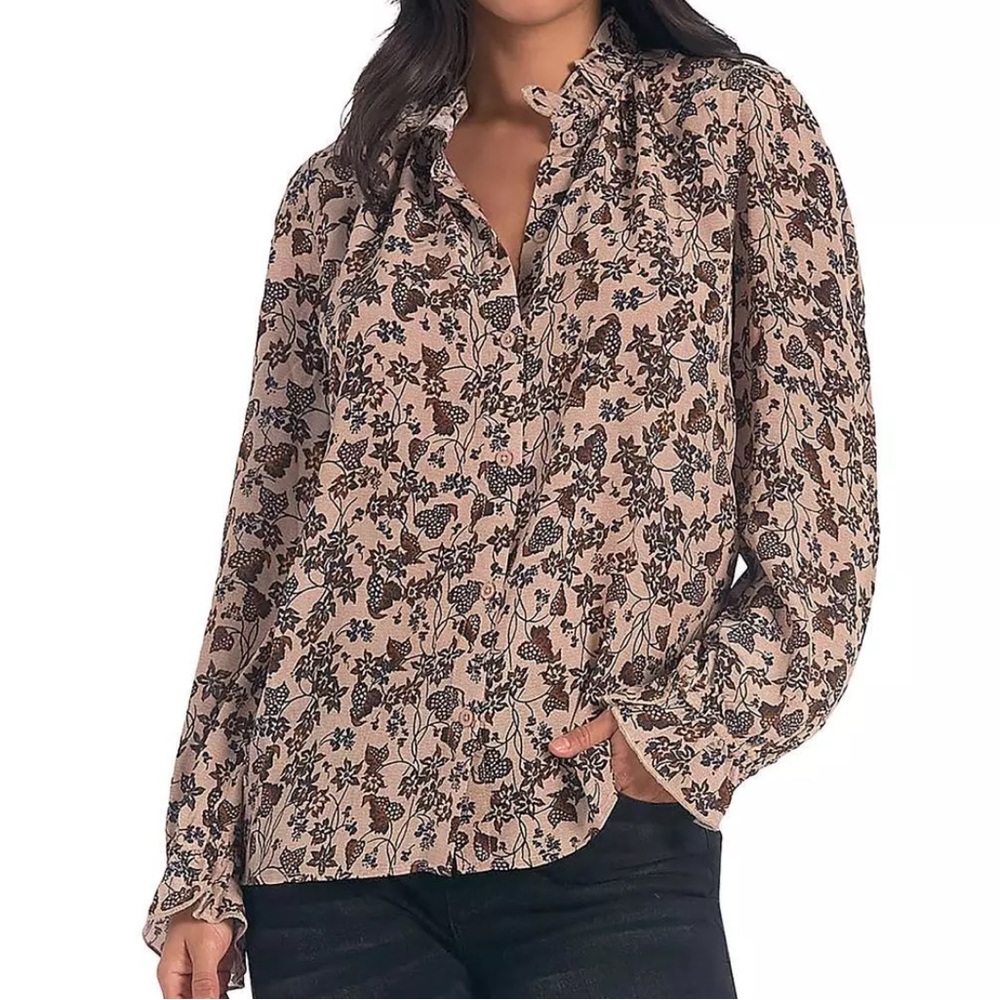 Elan Long sleeve floral printed Blouse button down‎ top